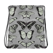 Black and Beige Butterfly Drawstring bag