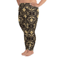 All-Over Black and Gold Print Plus Size Leggings