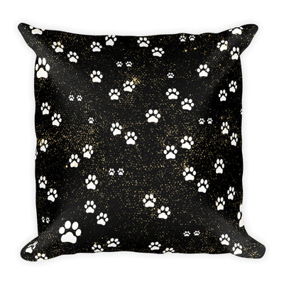 Kitty Cat Paws on Black Spatter Background Abstract Square Accent Pillow