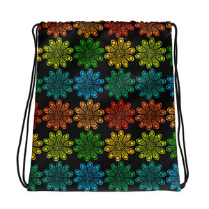 Flowers in a Row Designer Drawstring bag