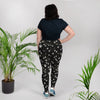 White Kitty Paws on Black All-Over Print Plus Size Leggings