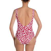 White Branches on Red One-Piece Swimsuit