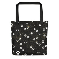 Kitty Cat Paws on Black Spatter Background Designer Tote bag