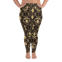 All-Over Black and Gold Print Plus Size Leggings