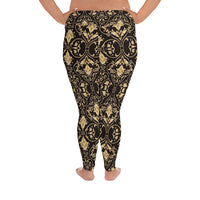 All-Over Black and Gold Print Plus Size Leggings