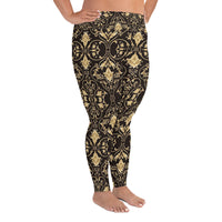 All-Over Black and Gold Print Plus Size Leggings